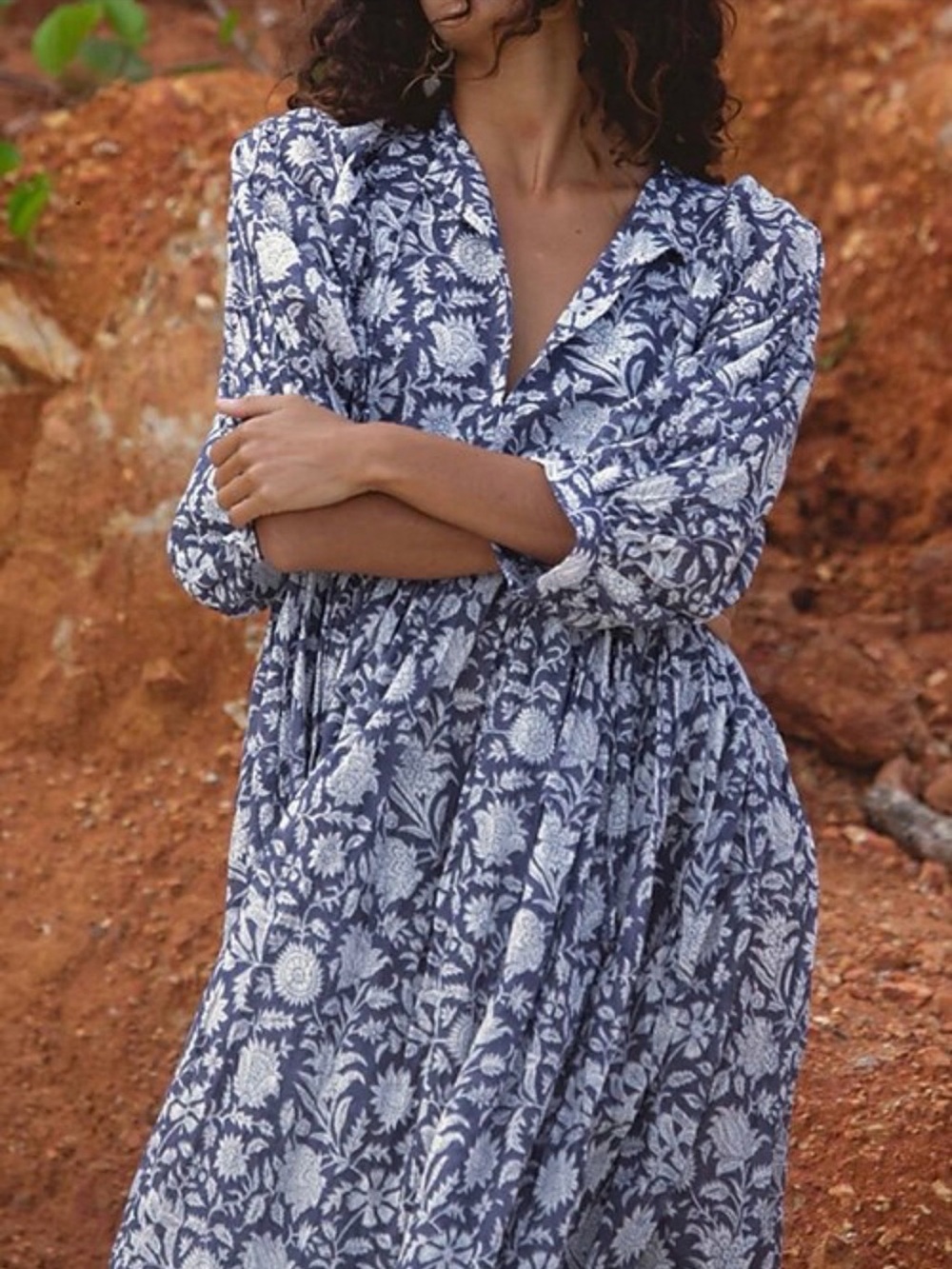 Daughters of India Navy and White Floral Dress